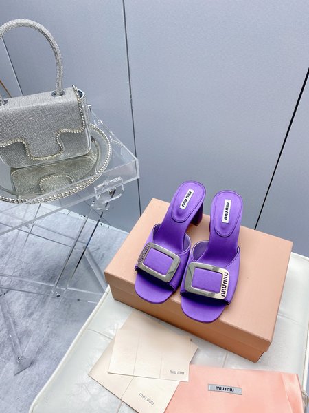 Miu Miu square buckle chunky heel square toe slippers