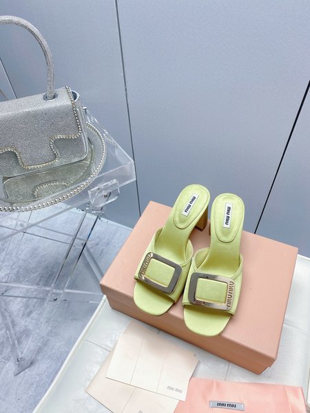 Miu Miu square buckle chunky heel square toe slippers