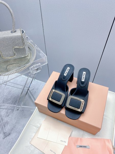 Miu Miu square buckle chunky heel square toe slippers