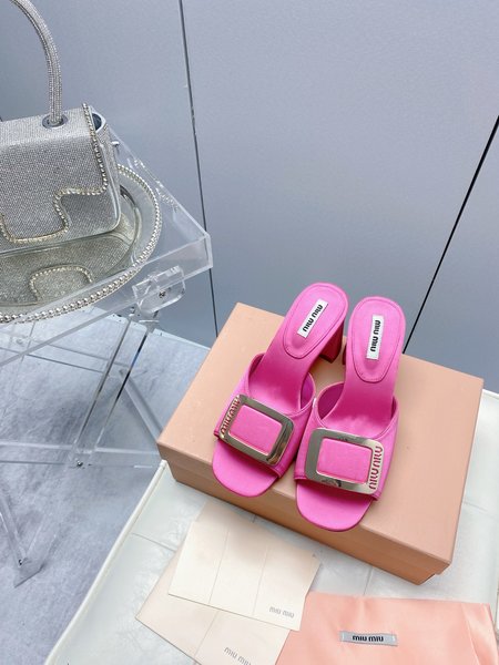 Miu Miu square buckle chunky heel square toe slippers