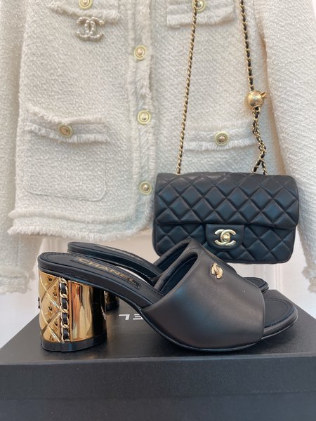 Chanel Metal heel CC slides