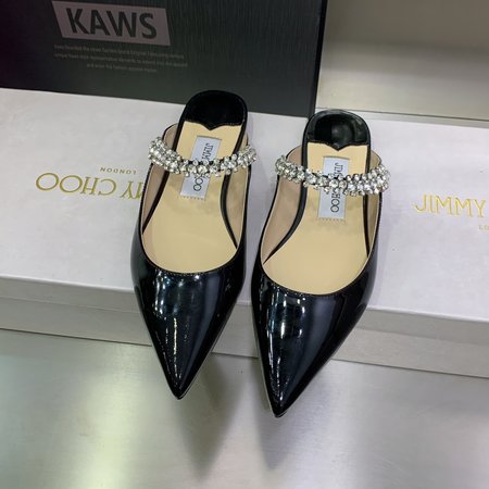 Jimmy Choo Pointed-toe patent-leather sandals with rhinestones