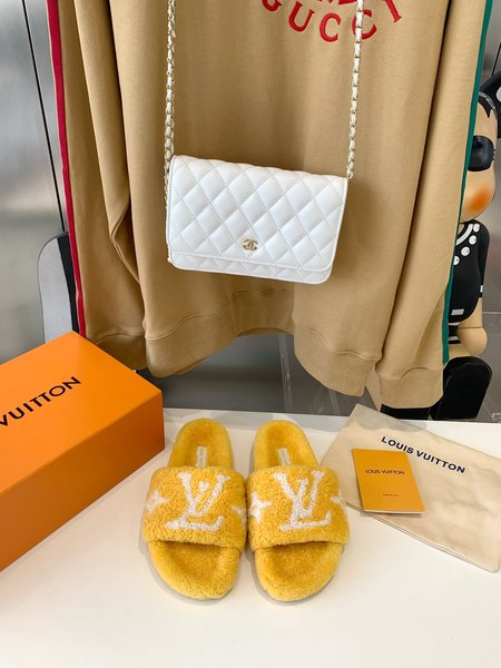 Louis Vuitton teddy fur slippers