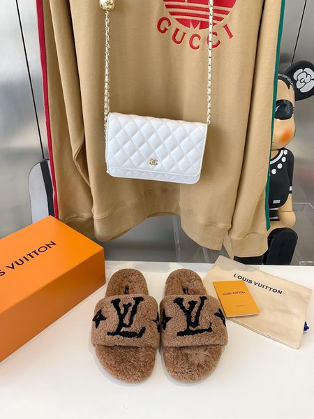 Louis Vuitton teddy fur slippers