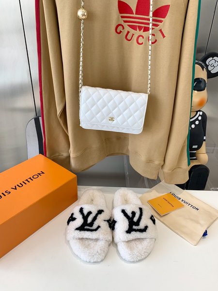 Louis Vuitton teddy fur slippers