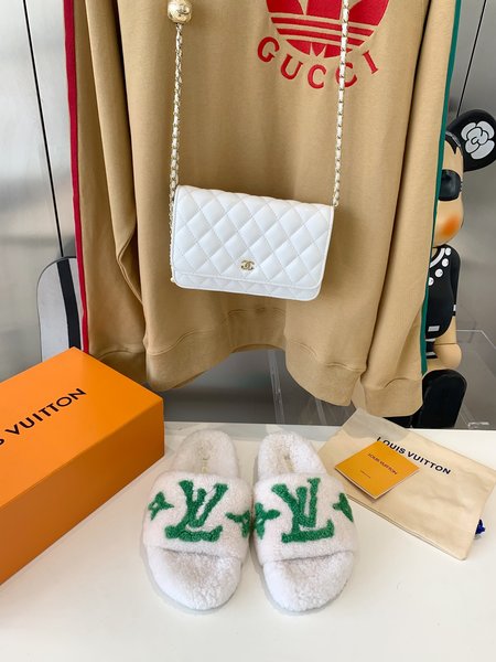 Louis Vuitton teddy fur slippers