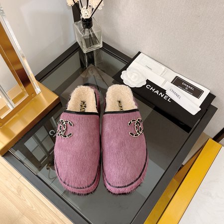 Chanel Horsehair Half Slipper Muller CC Chain Big Logo