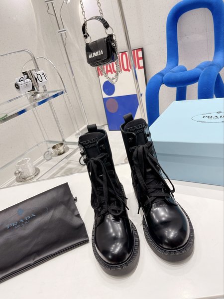 Prada Triangular logo strap ankle boots Martin boots
