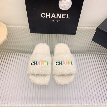 Chanel teddy fur slippers