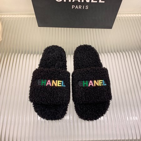 Chanel teddy fur slippers