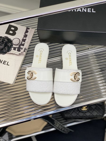 Chanel CC Buckle Leather Slippers