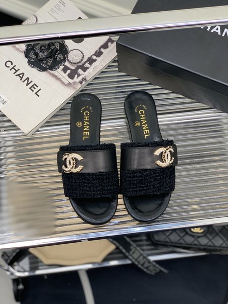 Chanel CC Buckle Leather Slippers