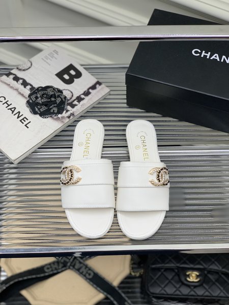 Chanel CC Buckle Leather Slippers