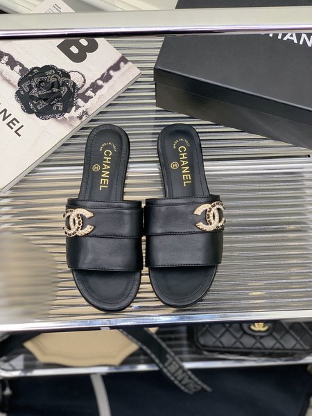 Chanel CC Buckle Leather Slippers