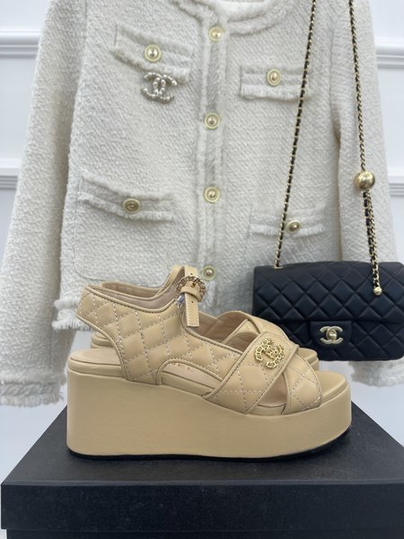 Chanel cross strap platform sandals