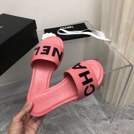 Chanel Letter leather buckle slippers