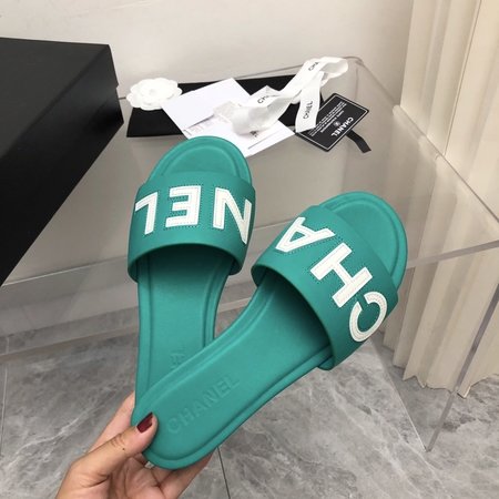 Chanel Letter leather buckle slippers