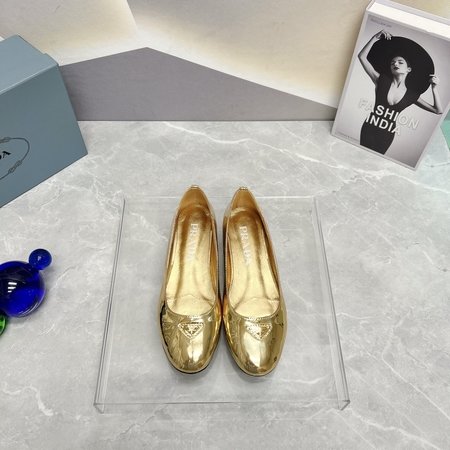 Prada Round toe triangular buckle flat women s shoes