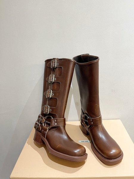Miu Miu Original custom-made polished waxed calfskin motorcycle boots