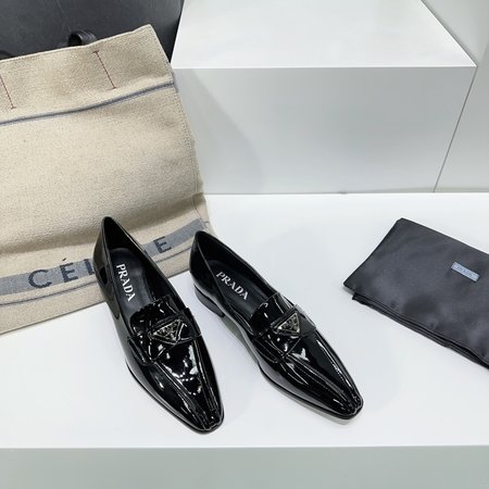 Prada Triangle logo hardware buckle unisex retro thick heel women s shoes