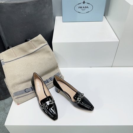 Prada Triangle logo hardware buckle unisex retro thick heel women s shoes