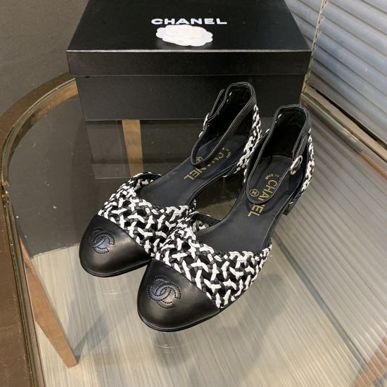 Chanel Woven Cutout Mary Jane Flats with Genuine Leather Sole