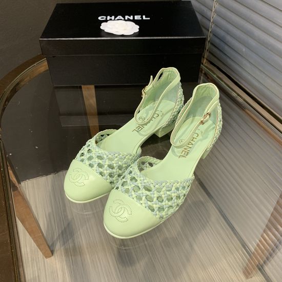 Chanel Woven Cutout Mary Jane Flats with Genuine Leather Sole