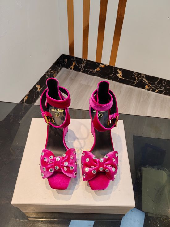 Balmain Suede Rhinestone Stiletto Heel Sandals With Leather Sole