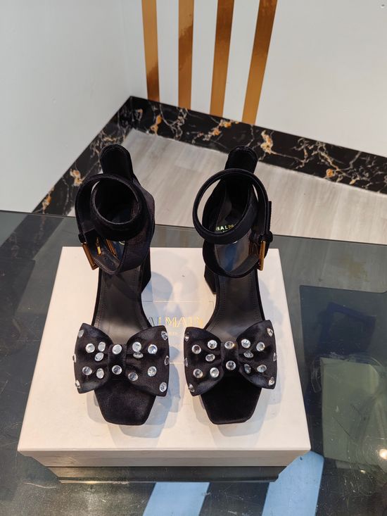 Balmain Suede Rhinestone Stiletto Heel Sandals With Leather Sole