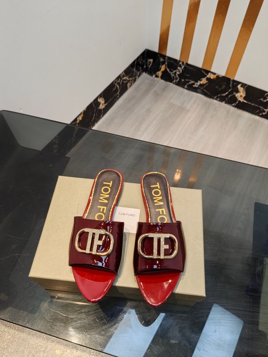 Tom Ford Patent Leather High Heel Slides With Leather Lining