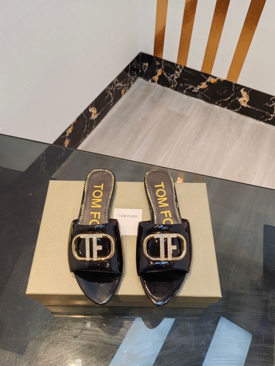 Tom Ford Patent Leather High Heel Slides With Leather Lining