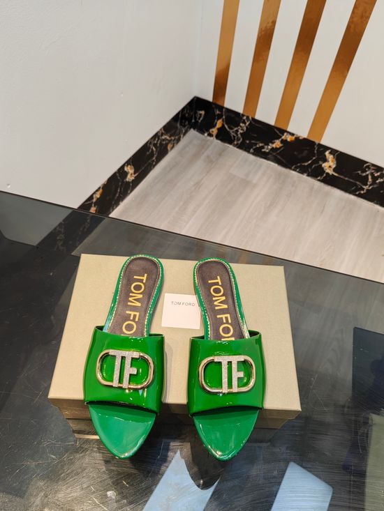 Tom Ford Patent Leather High Heel Slides With Leather Lining