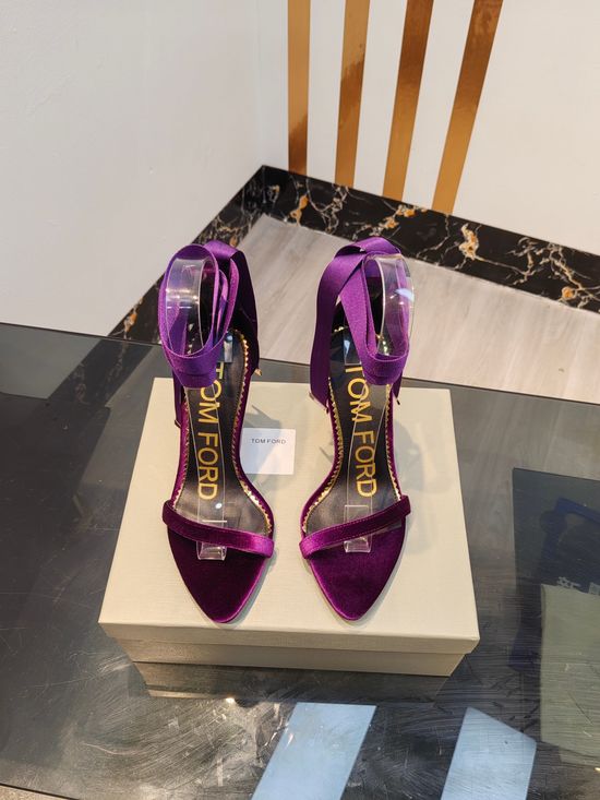 Tom Ford Suede Peep Toe Stiletto Heel Sandals With Leather Insole