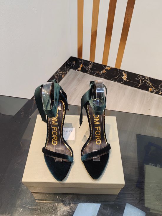 Tom Ford Suede Peep Toe Stiletto Heel Sandals With Leather Insole