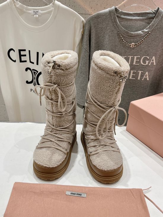 Miu Miu Lace Up Thick Sole Puffy Warm Non Slip Snow Boots