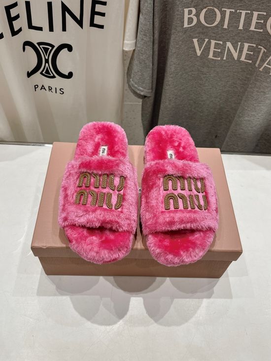 Miu Miu Soft Lamb Wool Closed Toe House Slippers Warm Cozy Lightweight