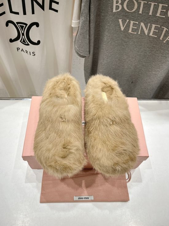 Miu Miu Real Rabbit Fur Lined Warm Cozy Slip On Slippers