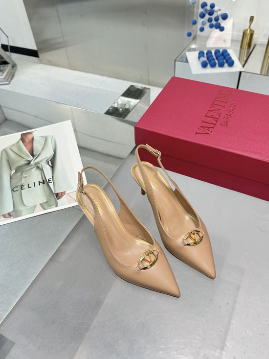 Valentino V-Buckle Mid-Heel Leather Pumps Elegant Comfortable Shoes
