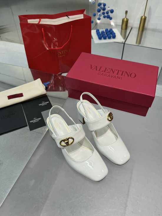 Valentino V-Buckle Slingback Leather Heels Elegant Classic Shoes