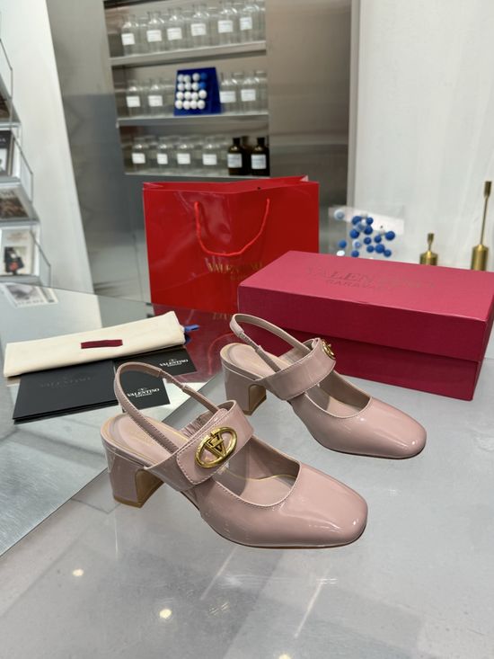 Valentino V-Buckle Slingback Leather Heels Elegant Classic Shoes