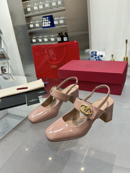 Valentino V-Buckle Slingback Leather Heels Elegant Classic Shoes