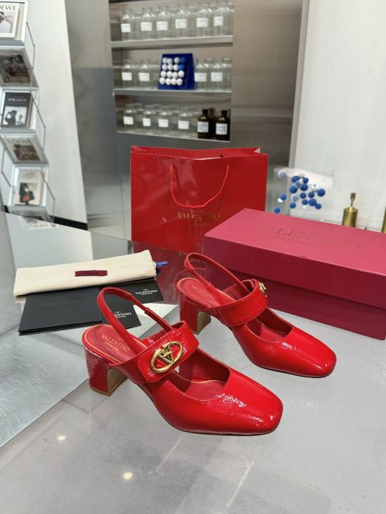 Valentino V-Buckle Slingback Leather Heels Elegant Classic Shoes