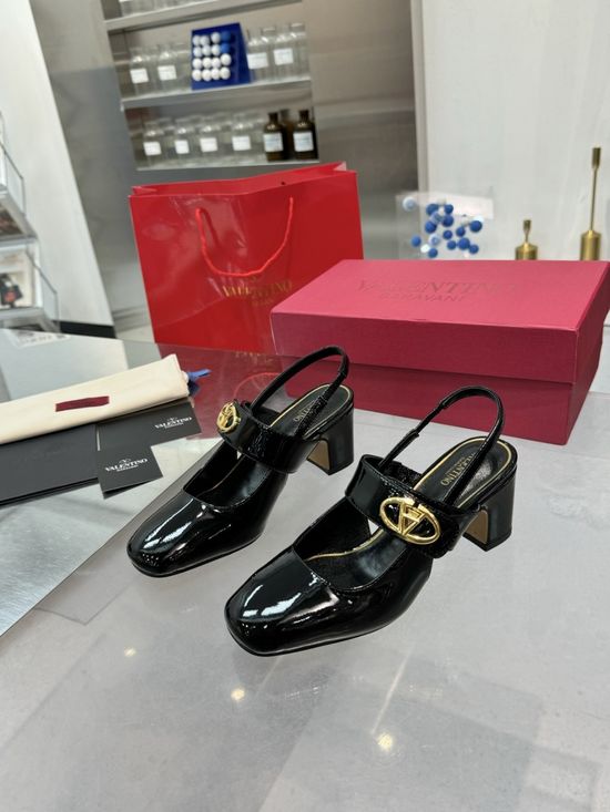 Valentino V-Buckle Slingback Leather Heels Elegant Classic Shoes