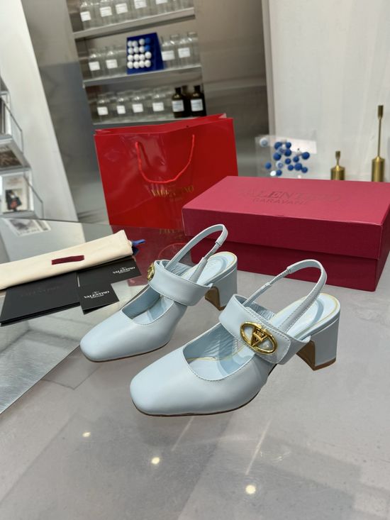 Valentino V-Buckle Slingback Leather Heels Elegant Classic Shoes