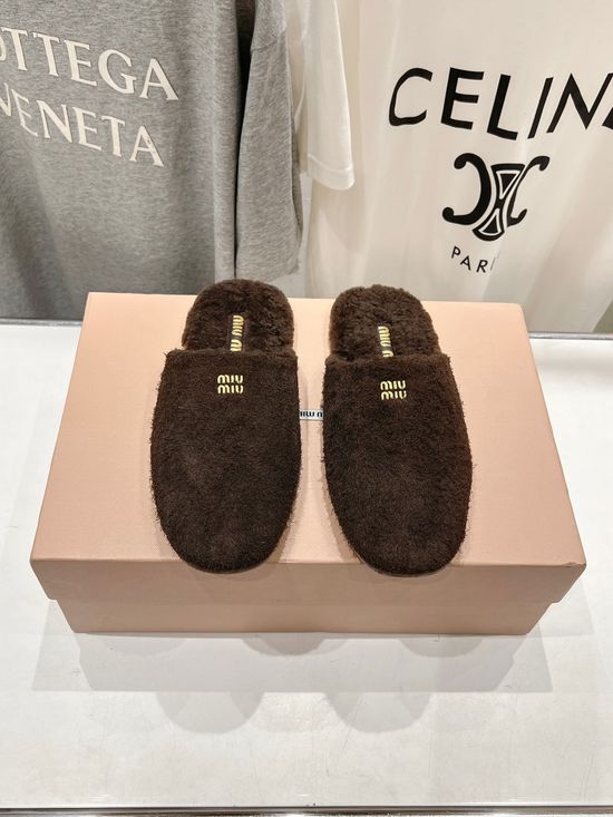 Miu Miu Fuzzy Half Pack Flat Home Slippers Soft Comfortable