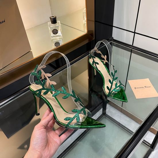Gianvito Rossi Pointed Toe Rhinestone Embellished High Heel Slides