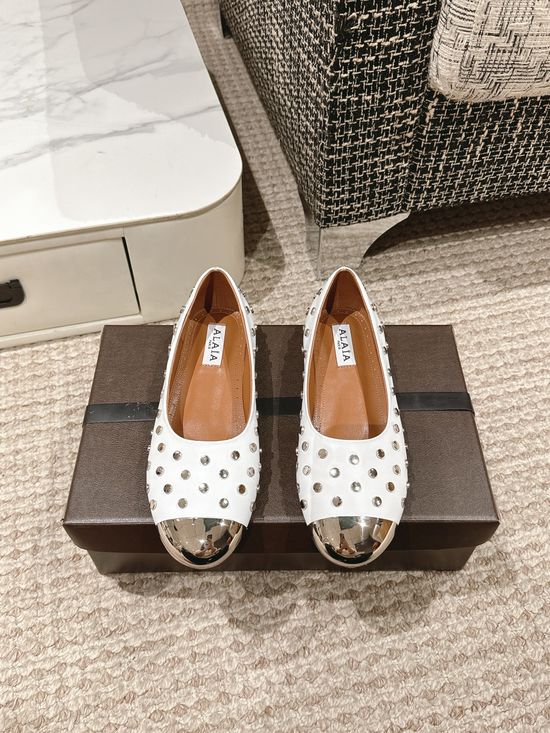 Alaia Genuine Leather Ballet Flats Non-slip Rubber Sole Footwear