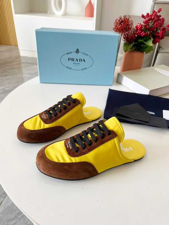 Prada Suede Upper Sheepskin Lined Comfortable Casual Slides