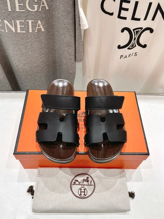 Hermes Classic Leather Upper Casual Versatile Comfortable Summer Slides