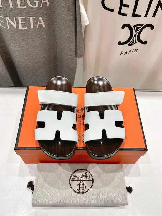 Hermes Classic Leather Upper Casual Versatile Comfortable Summer Slides